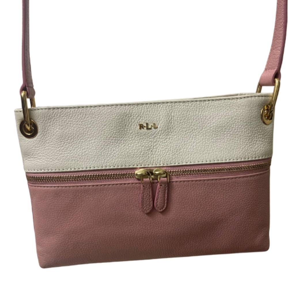 LRL Ralph Lauren Pink and Cream Crossbody Bag with duster! No flaws!